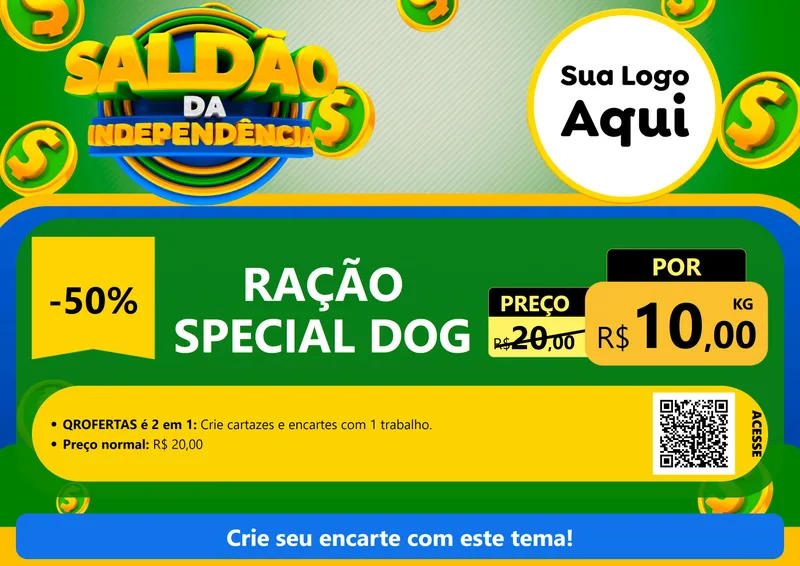 Modelo de Cartaz para Cartaz A4 Horizontal com o tema Saldão da Indepêndencia para Pet Shop