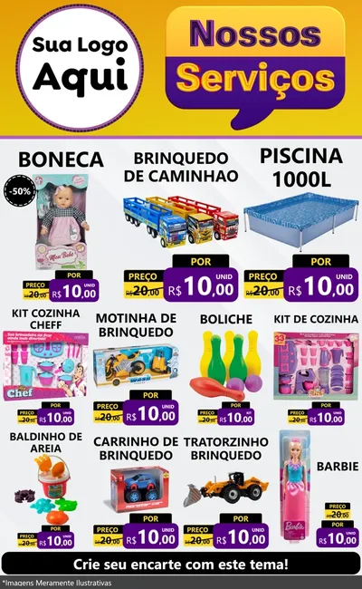 Modelo de Encarte para Encarte Grande com o tema Nossos Serviços para Brinquedos