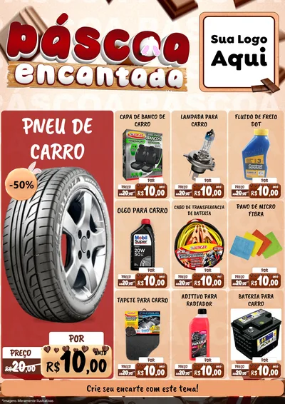Modelo de Encarte para Encarte A4 Vertical com o tema Páscoa Encantada para Auto peças