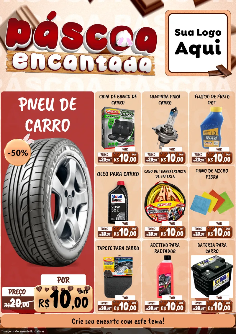 Modelo de Encarte para Encarte A4 Vertical com o tema Páscoa Encantada para Auto peças