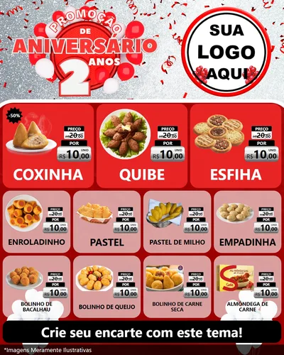 Modelo de Rede Social para Feed Instagram com o tema Promoção de Aniversário - 2 Anos para Salgadaria