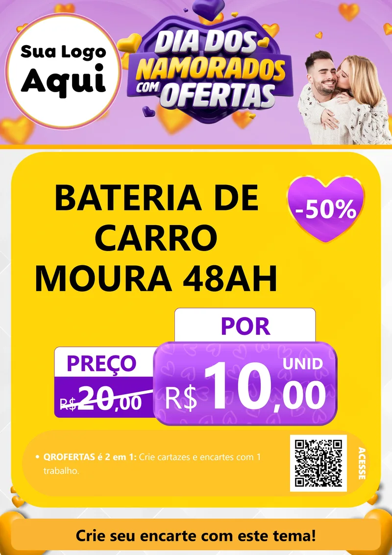 Modelo de Cartaz para Cartaz A4 Vertical com o tema Dia Dos Namorados Com Ofertas para Baterias Elétricas