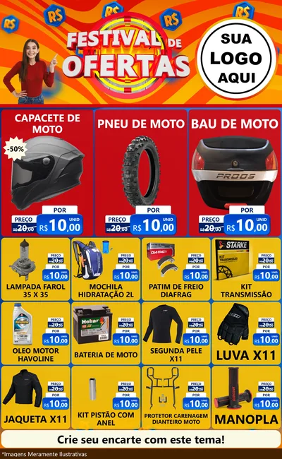 Modelo de Encarte para Encarte Grande com o tema Festival de Ofertas para Moto peças