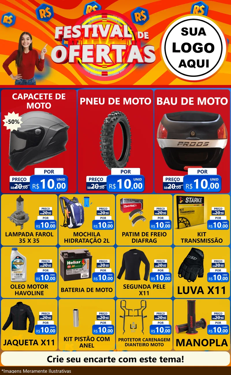 Modelo de Encarte para Encarte Grande com o tema Festival de Ofertas para Moto peças