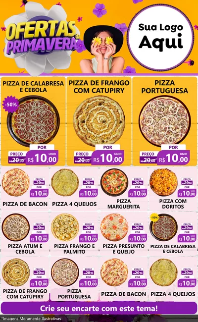 Modelo de Encarte para Encarte Grande com o tema Ofertas Da Primavera para Pizzaria