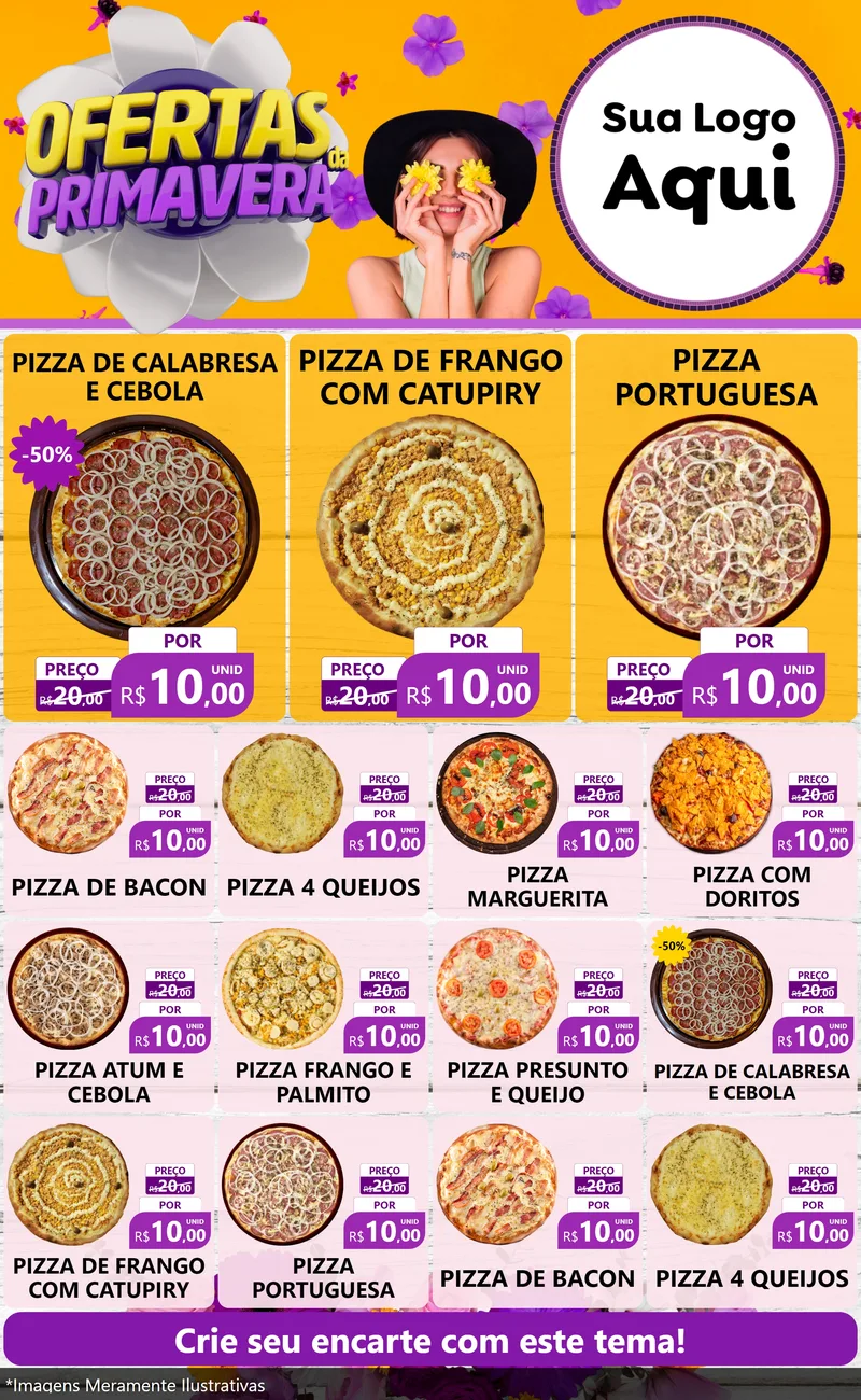 Modelo de Encarte para Encarte Grande com o tema Ofertas Da Primavera para Pizzaria