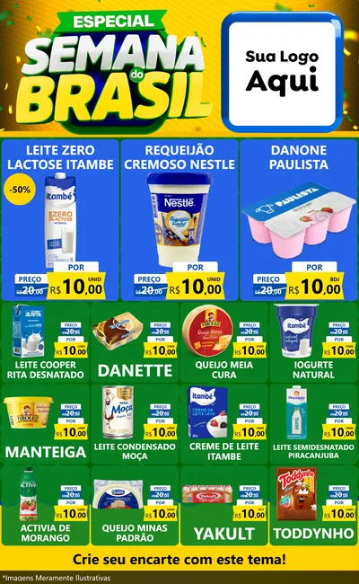 Modelo de Encarte para Encarte Grande com o tema Especial Semana do Brasil para Frios e Laticínios
