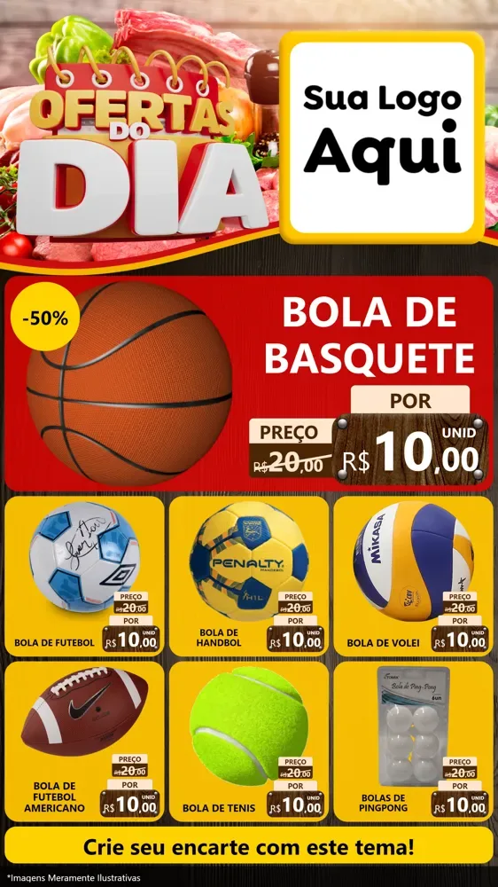Modelo de Rede Social para Stories com o tema Ofertas do Dia para Artigos Esportivos
