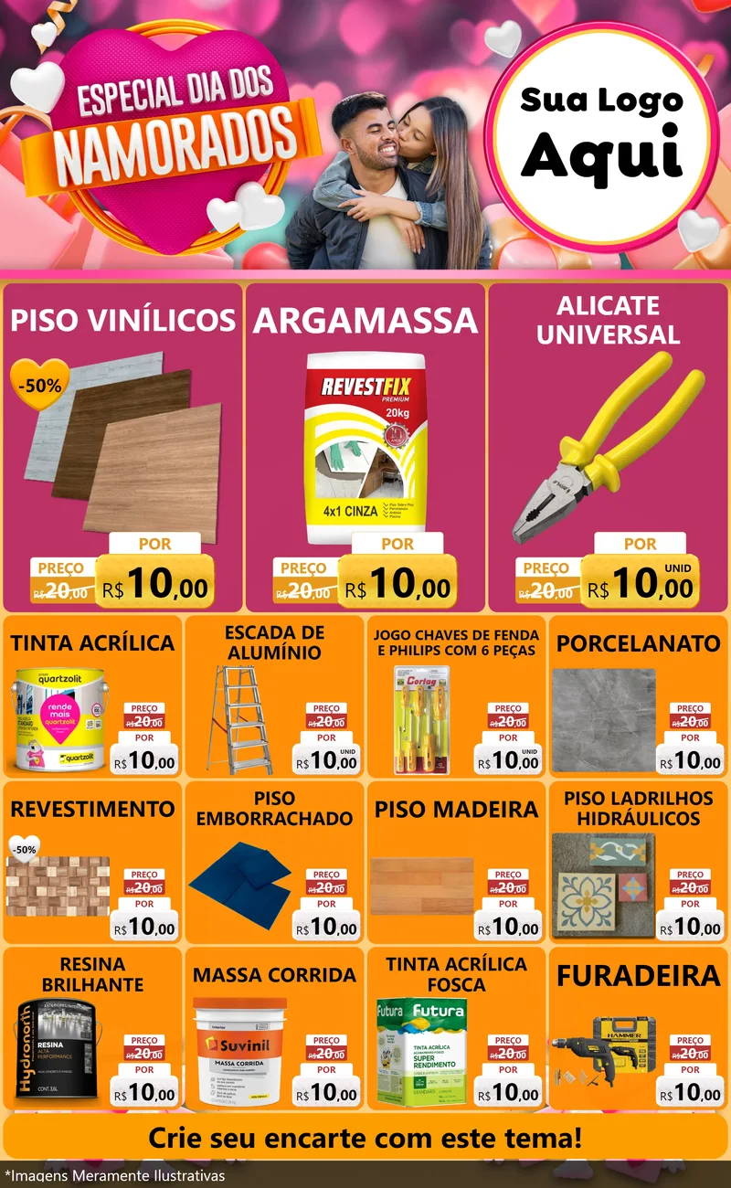 Modelo de Encarte para Encarte Grande com o tema Especial Dia dos Namorados para Material para Construção