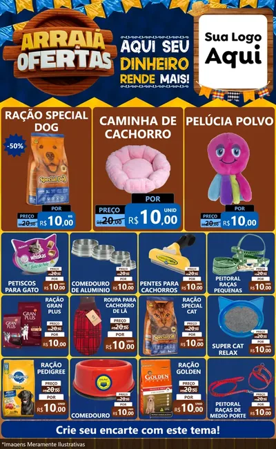 Modelo de Encarte para Encarte Grande com o tema Arraiá de Ofertas - Junina para Pet Shop