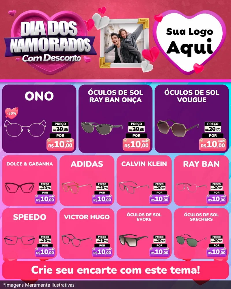 Modelo de Rede Social para Feed Instagram com o tema Dia Dos Namorados Com Desconto para Óticas