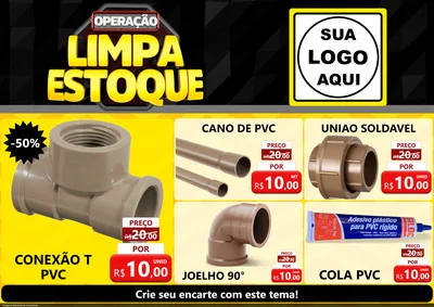 Modelo de Encarte para Encarte A4 Horizontal com o tema Operação Limpa Estoque para Tubos e conexões
