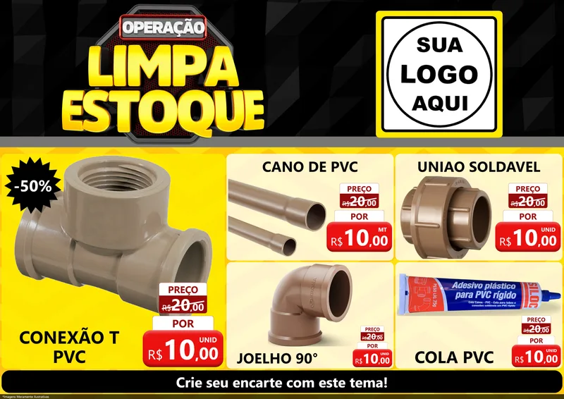 Modelo de Encarte para Encarte A4 Horizontal com o tema Operação Limpa Estoque para Tubos e conexões