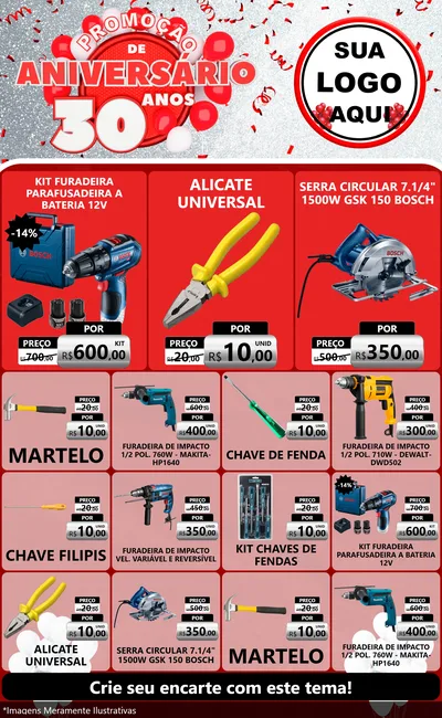Modelo de Encarte para Encarte Grande com o tema Promoção de Aniversário - 30 Anos para Maquinas e Ferramentas