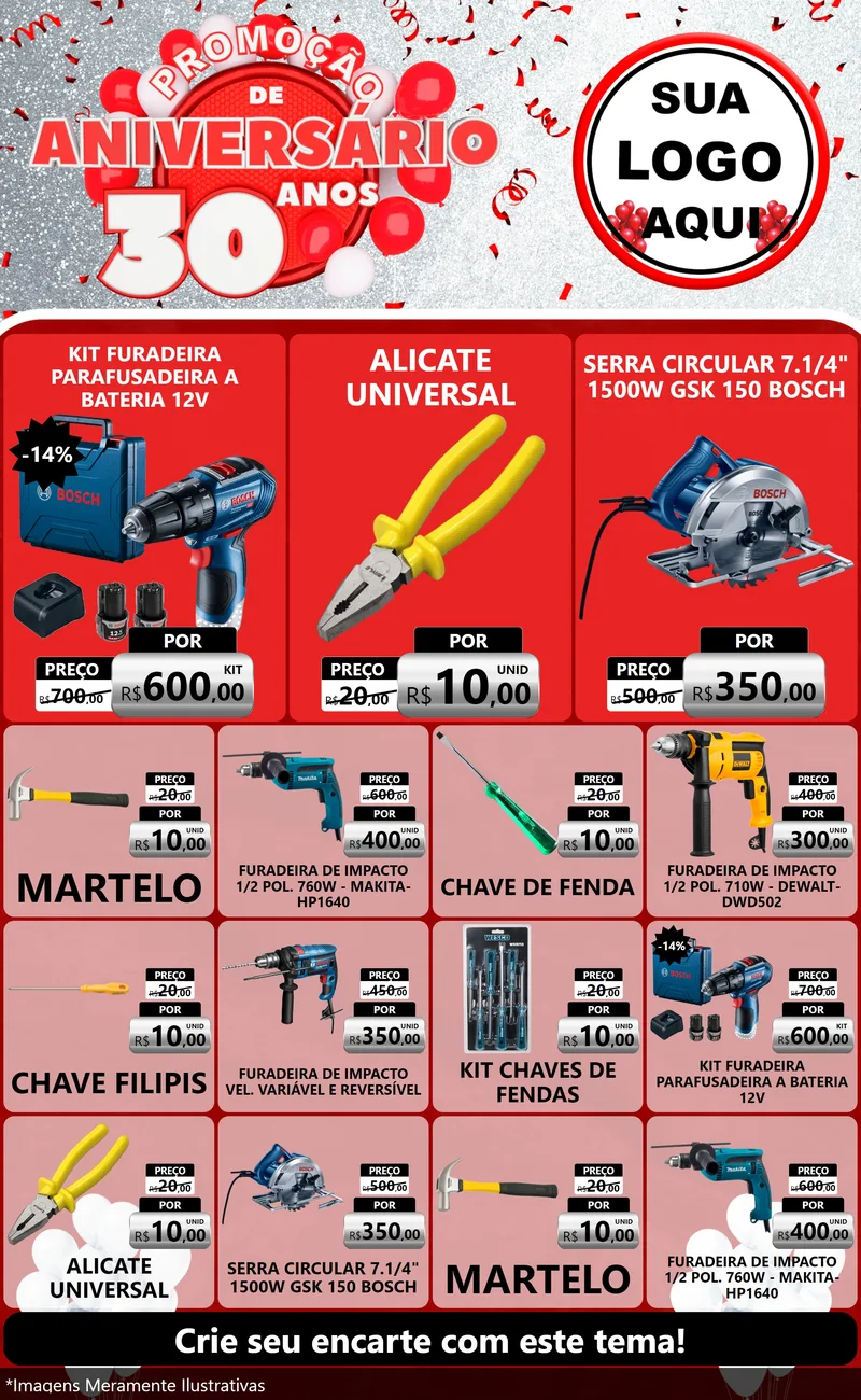 Modelo de Encarte para Encarte Grande com o tema Promoção de Aniversário - 30 Anos para Maquinas e Ferramentas