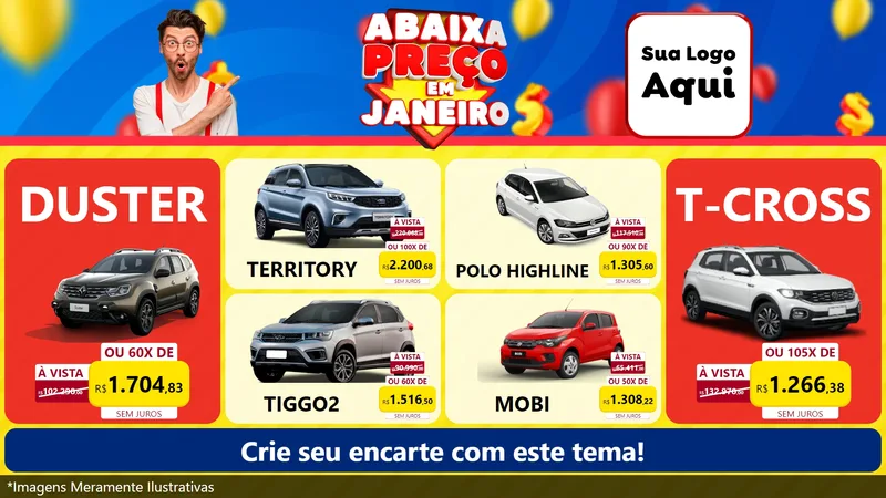 Modelo de TV para TV Horizontal com o tema Abaixa Preço em Janeiro para Concessionaria de Carros