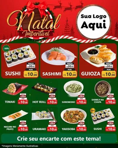 Modelo de Rede Social para Feed Instagram com o tema Natal Imperdível para Comida japonesa