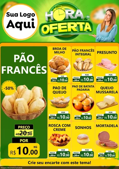 Modelo de Encarte para Encarte A4 Vertical com o tema Hora da Oferta para Padaria