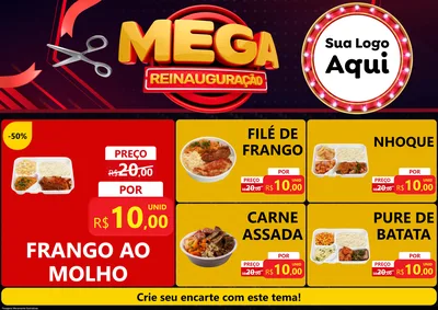 Modelo de Encarte para Encarte A4 Horizontal com o tema Mega Reinauguração para Restaurante