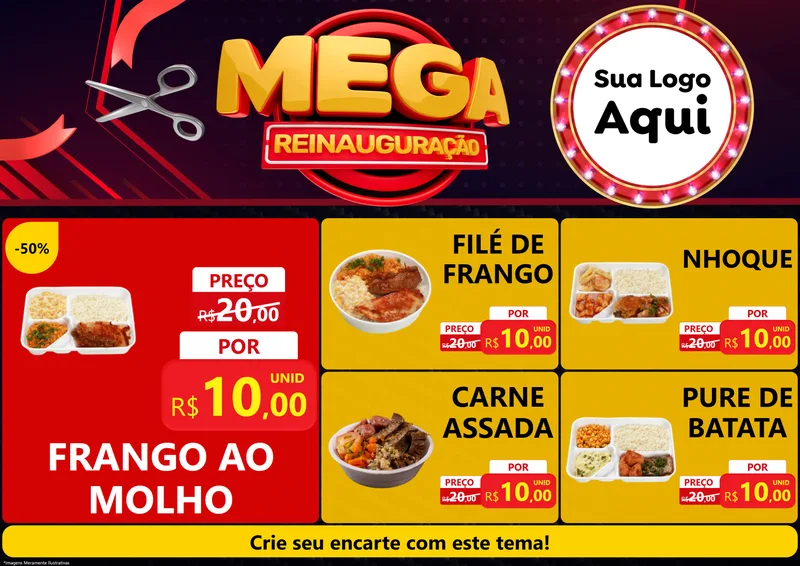 Modelo de Encarte para Encarte A4 Horizontal com o tema Mega Reinauguração para Restaurante