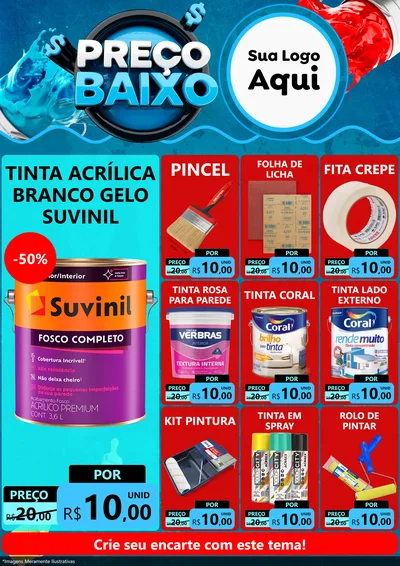 Modelo de Encarte para Encarte A4 Vertical com o tema Preço Baixo - Tintas para Tintas e Ferramentas