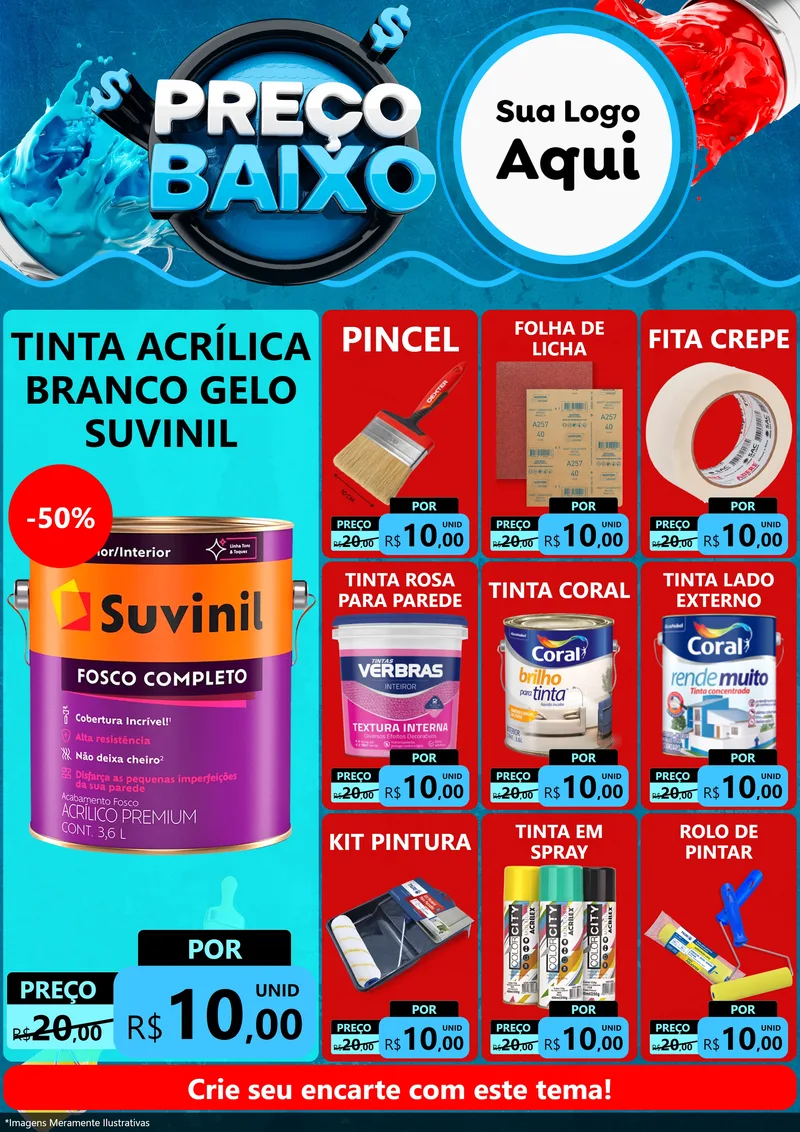 Modelo de Encarte para Encarte A4 Vertical com o tema Preço Baixo - Tintas para Tintas e Ferramentas
