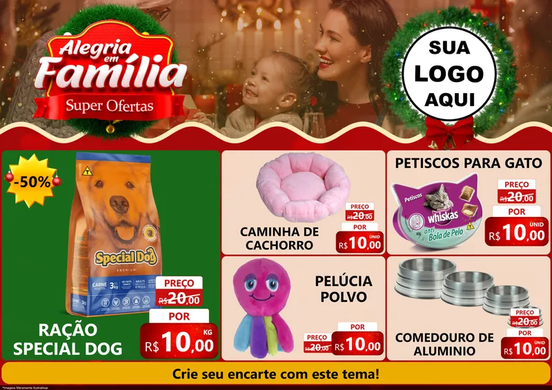 Modelo de Encarte para Encarte A4 Horizontal com o tema Alegria Em Família - Super Ofertas para Pet Shop
