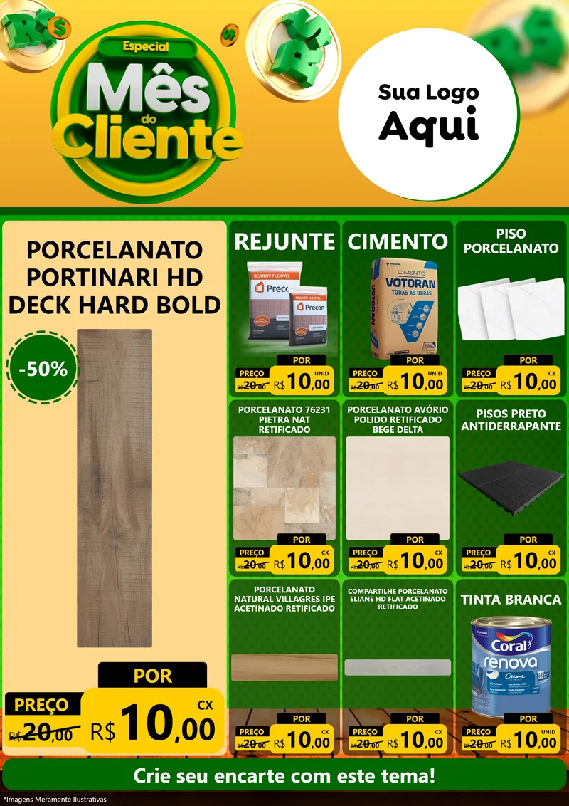 Modelo de Encarte para Encarte A4 Vertical com o tema Especial Mês do Cliente para Pisos e revestimentos