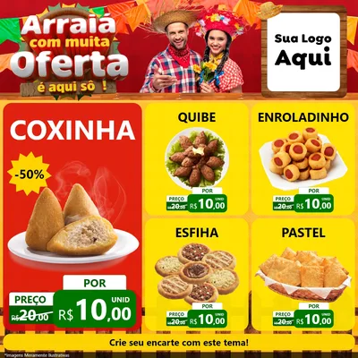 Modelo de Rede Social para Feed Facebook com o tema Arraiá Com Muita Oferta - É Aqui Sô! para Salgadaria