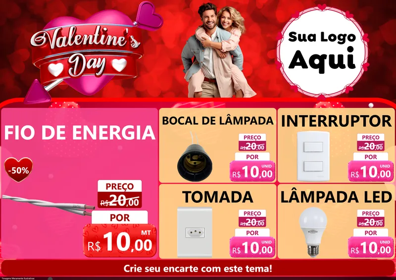 Modelo de Encarte para Encarte A4 Horizontal com o tema Valentine's Day para Materiais Elétricos