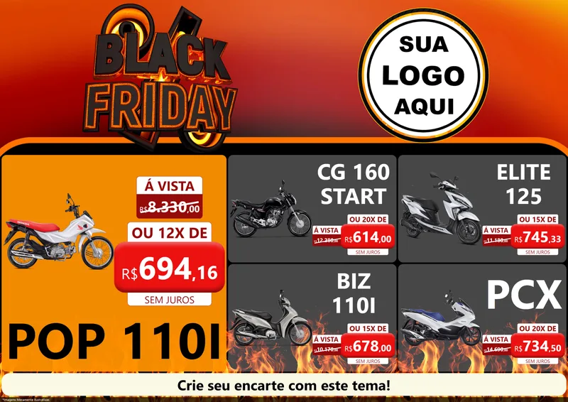 Modelo de Encarte para Encarte A4 Horizontal com o tema Black Friday para Concessionaria de Motos