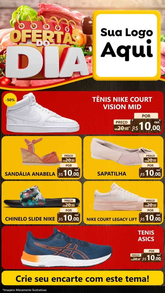 Modelo de TV para TV Vertical com o tema Ofertas do Dia para Calçados