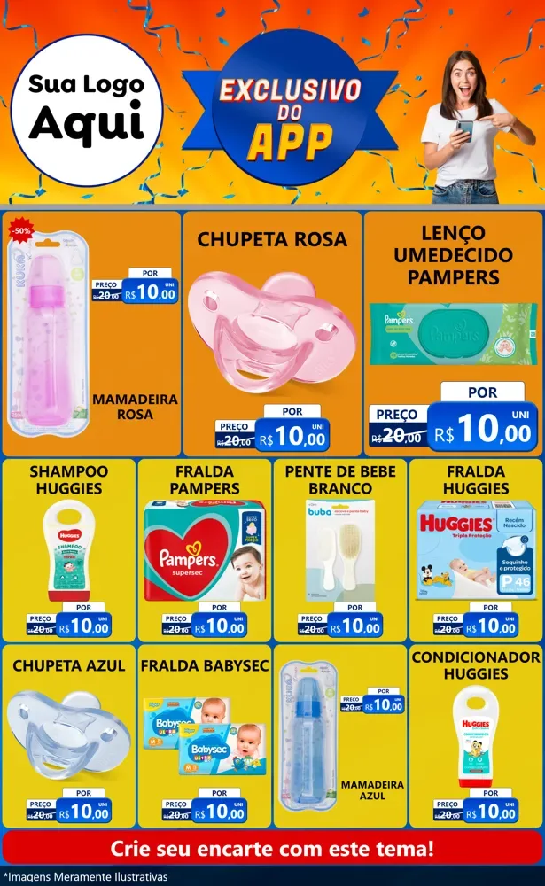 Modelo de Encarte para Encarte Grande com o tema Exclusivo do Aplicativo para Bebês