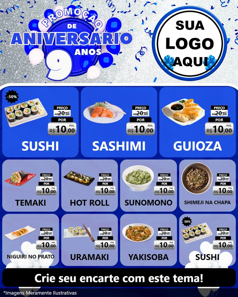 Modelo de Rede Social para Feed Instagram com o tema Promoção de Aniversário - 9 Anos para Comida japonesa