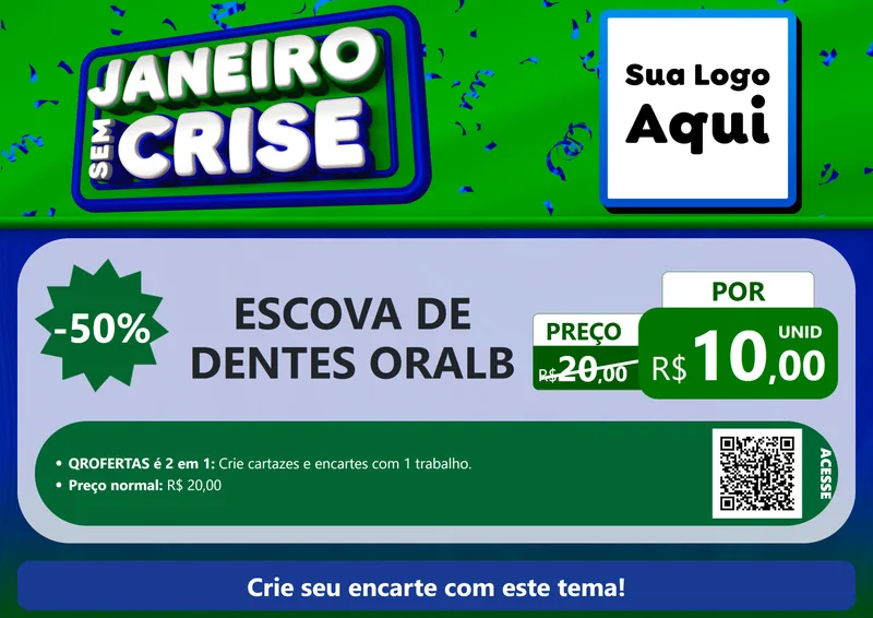 Modelo de Cartaz para Cartaz A4 Horizontal com o tema Janeiro Sem Crise para Higiene Pessoal