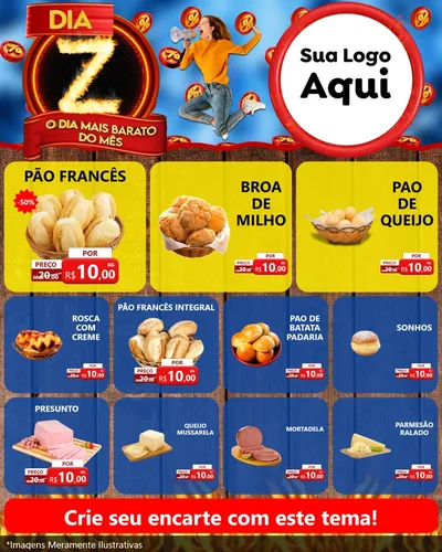 Modelo de Rede Social para Feed Instagram com o tema Dia Z - O Dia Mais Barato Do Mês para Padaria