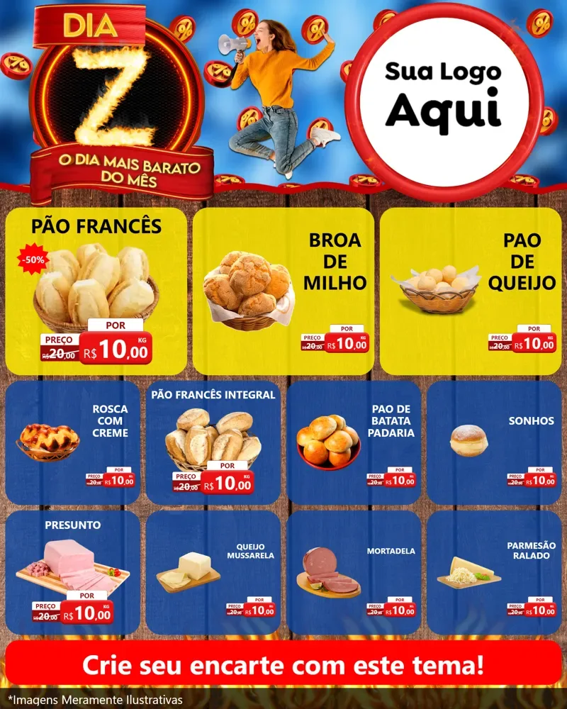 Modelo de Rede Social para Feed Instagram com o tema Dia Z - O Dia Mais Barato Do Mês para Padaria