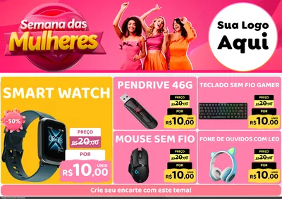 Modelo de Encarte para Encarte A4 Horizontal com o tema Semana das Mulheres para Informática