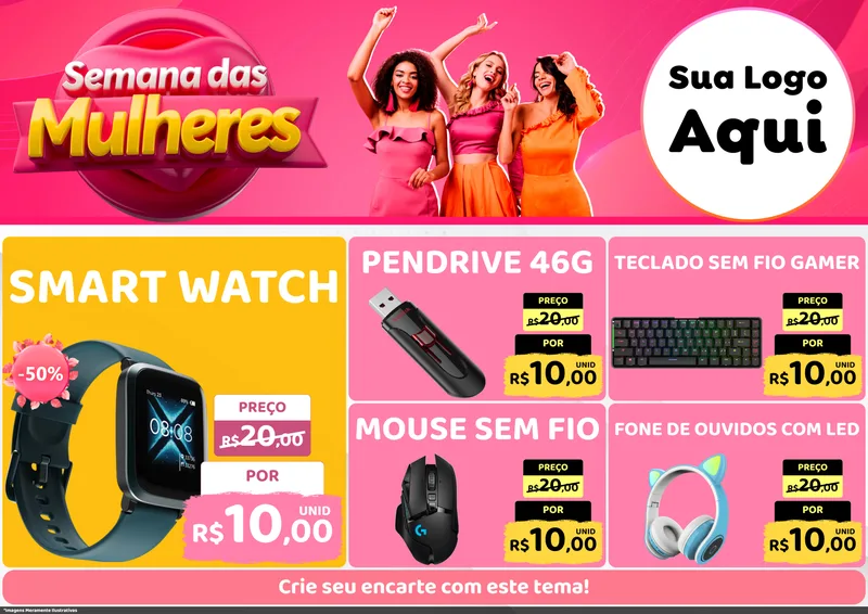 Modelo de Encarte para Encarte A4 Horizontal com o tema Semana das Mulheres para Informática