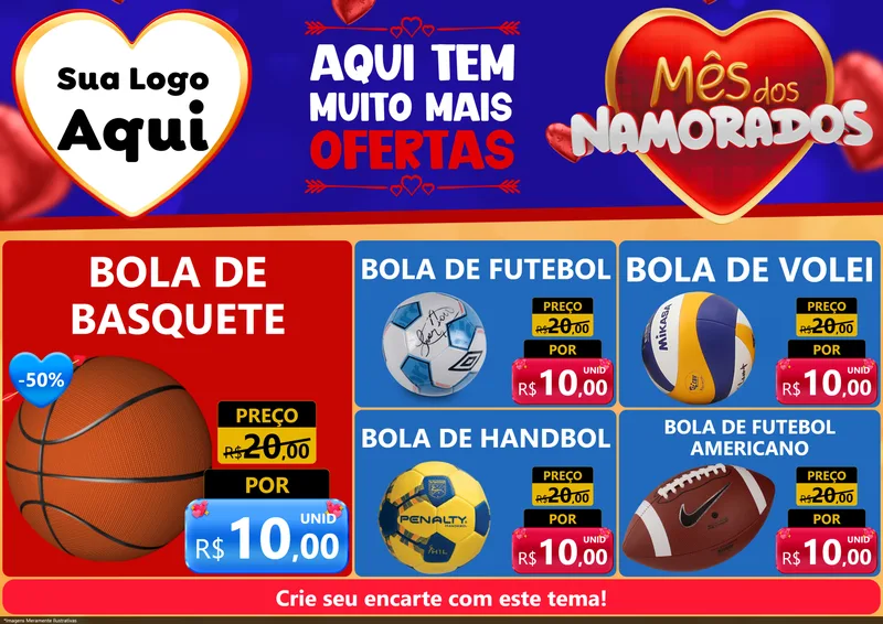 Modelo de Encarte para Encarte A4 Horizontal com o tema Mês dos Namorados para Artigos Esportivos