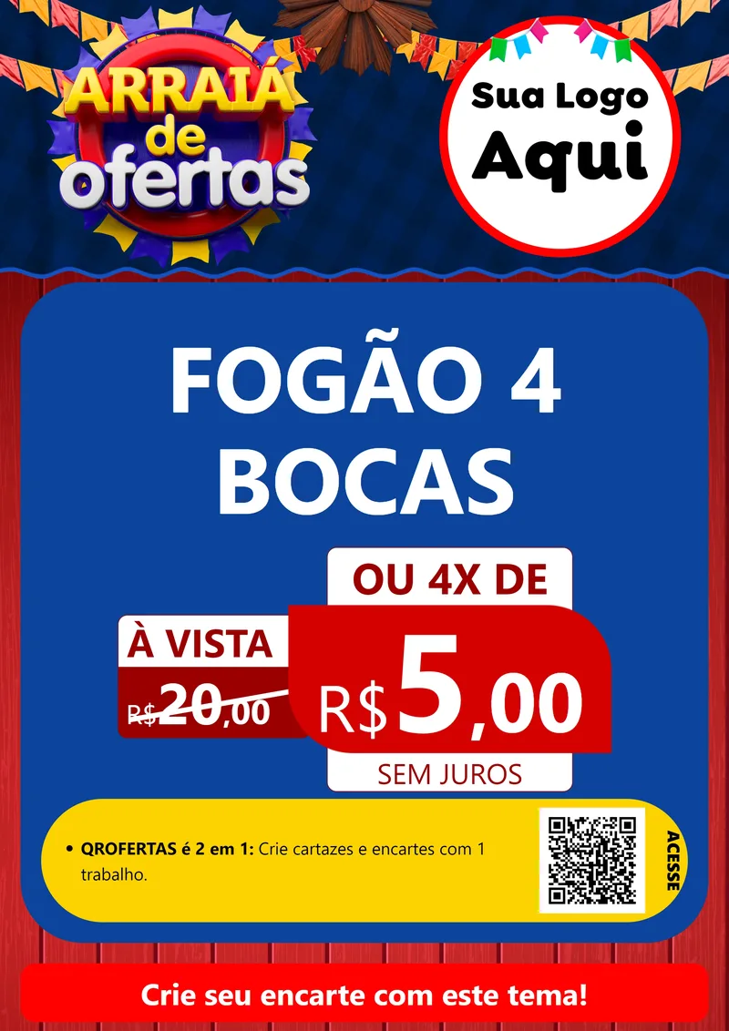 Modelo de Cartaz para Cartaz A4 Vertical com o tema Arraiá de Ofertas para Móveis e Eletro