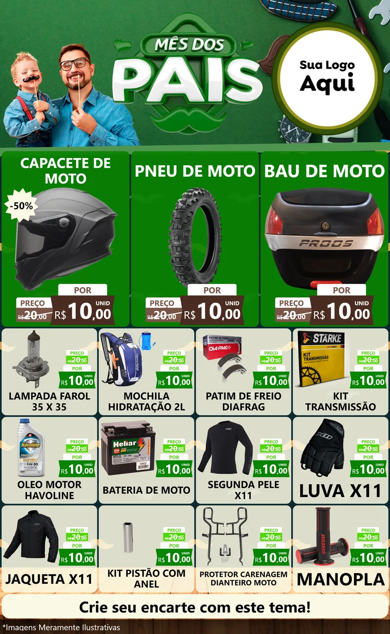 Modelo de Encarte para Encarte Grande com o tema Mês dos Pais para Moto peças