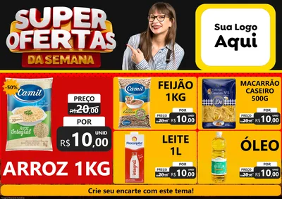 Modelo de Encarte para Encarte A4 Horizontal com o tema Super Ofertas da Semana para Supermercado