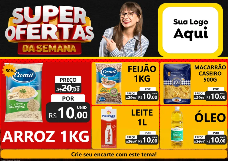 Modelo de Encarte para Encarte A4 Horizontal com o tema Super Ofertas da Semana para Supermercado