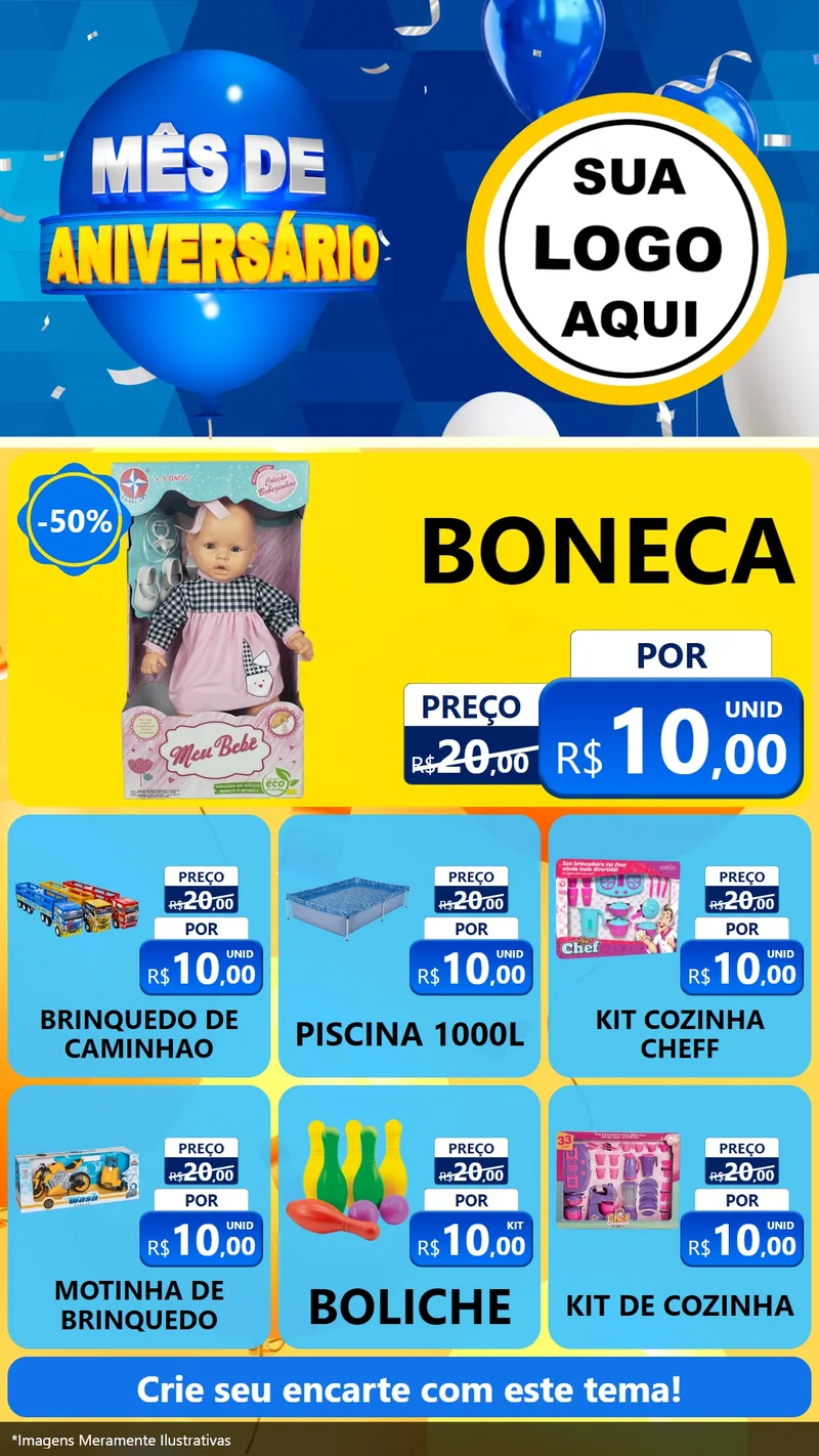 Modelo de Rede Social para Stories com o tema Mês de Aniversário para Brinquedos