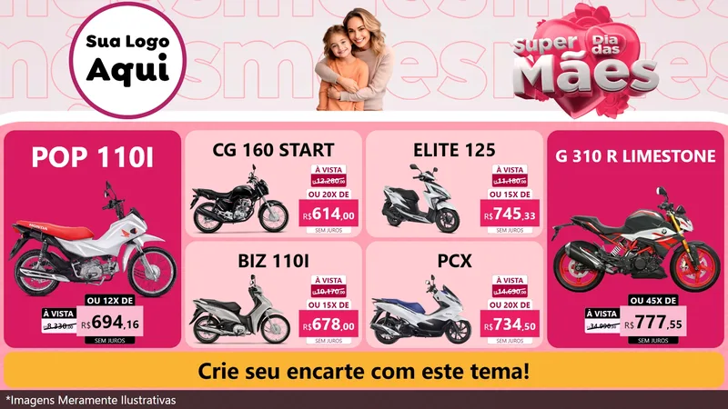 Modelo de TV para TV Horizontal com o tema Super Dia Das Mães para Concessionaria de Motos