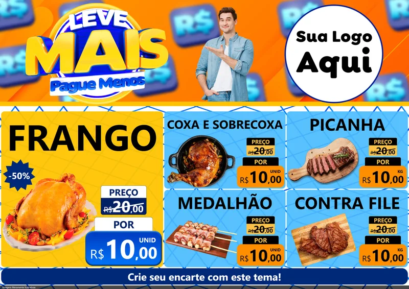 Modelo de Encarte para Encarte A4 Horizontal com o tema Leve Mais, Pague Menos para Assados