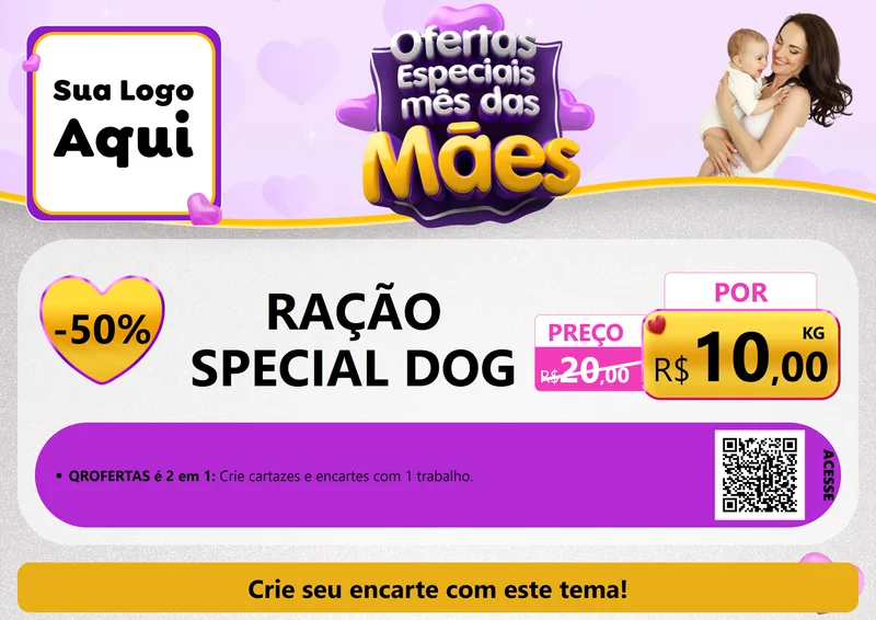 Modelo de Cartaz para Cartaz A4 Horizontal com o tema Ofertas Especiais - Mês das Mães para Pet Shop