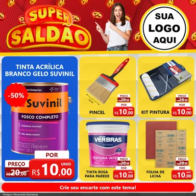 Modelo de Rede Social para Feed Facebook com o tema Super Saldão para Tintas e Ferramentas