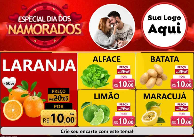 Modelo de Encarte para Encarte A4 Horizontal com o tema Especial Dia Dos Namorados para Hortifrúti